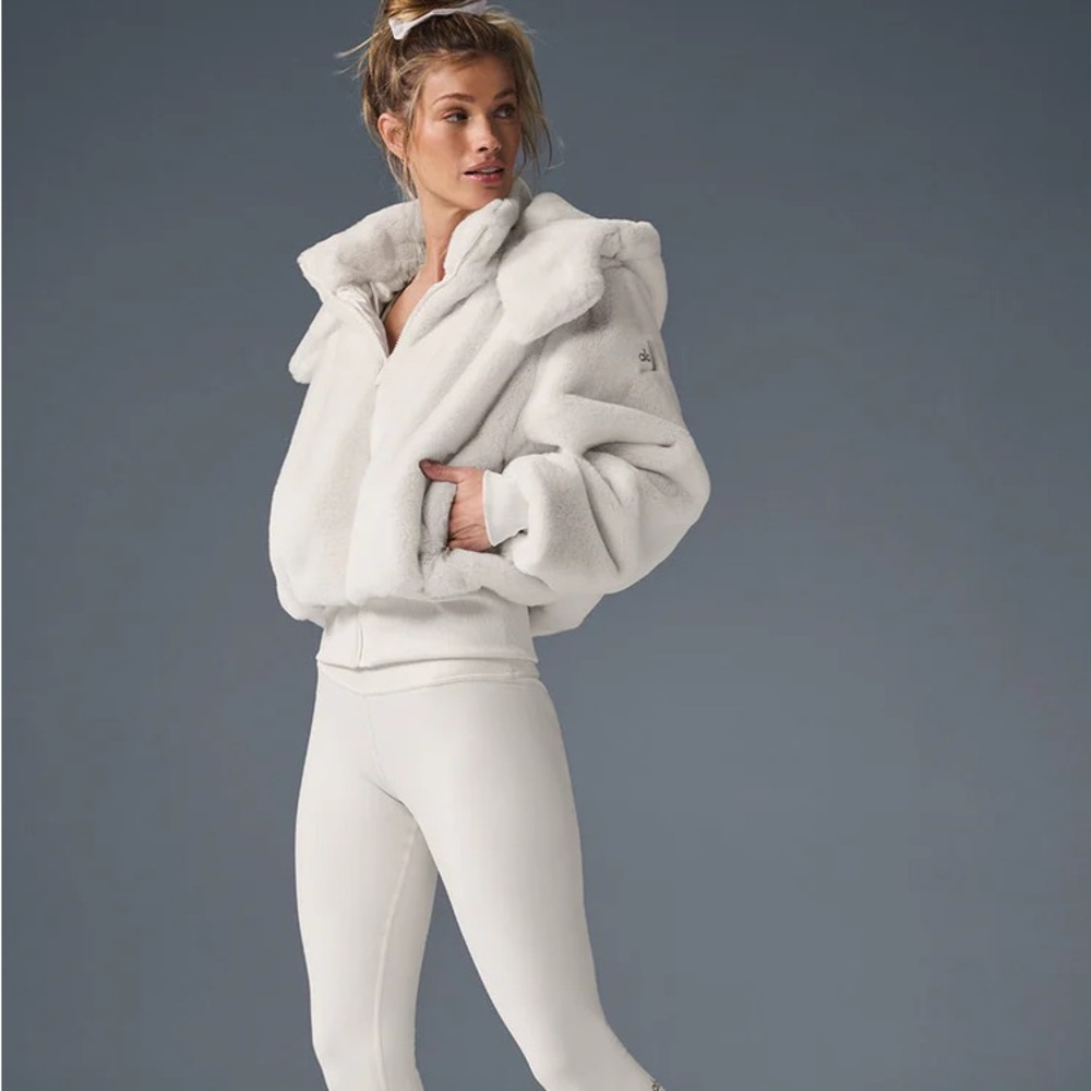 ALO Yoga White Ivory Foxy  Faux Fur Jacket